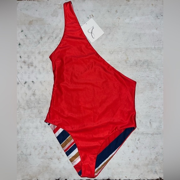 BAlIA Monaco wrapsuit one shoulder striped body piece swimsuit NWT | size 12 - Picture 1 of 9
